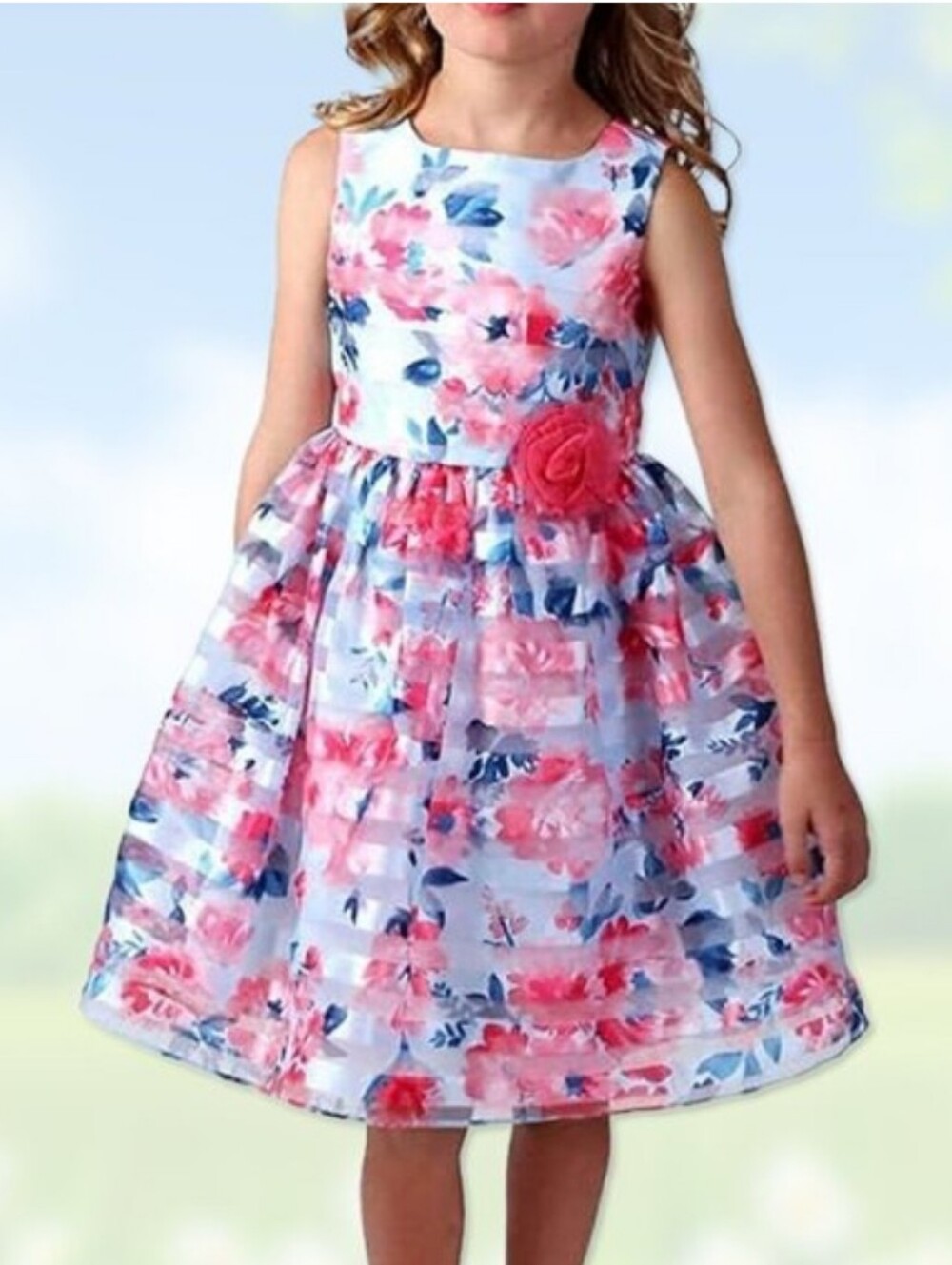 NWOT Pink & Blue Floral Striped Tulle Dress - Girls Size 12 Jona Michelle Dress